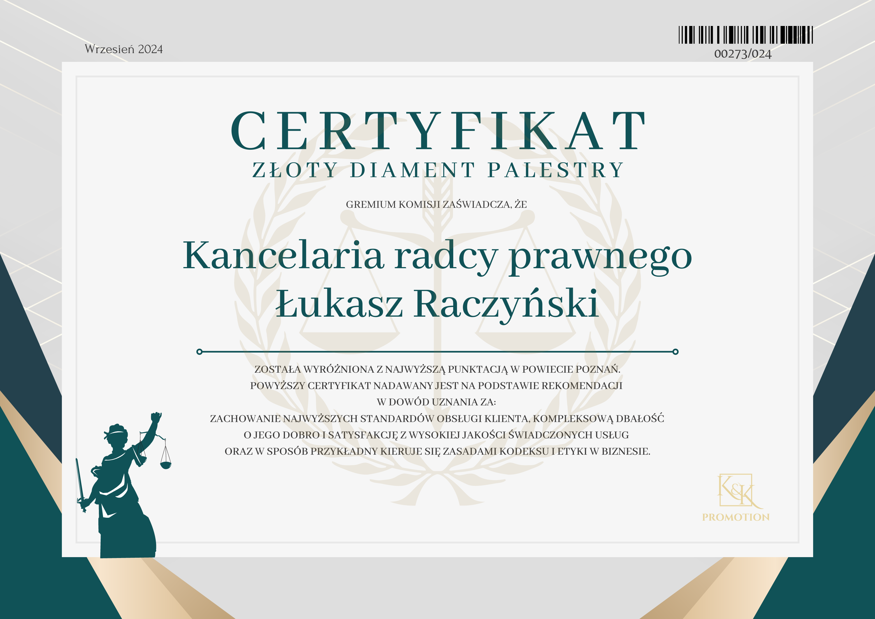 Kancelaria radcy prawnego Łukasza Raczyńskiego ponownie nagrodzona